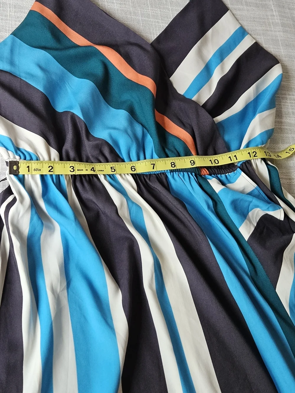 ​ANN TAYLOR LOFT Striped Faux Wrap Maxi Dress Small Blue Teal Orange Ruffle - Picture 16 of 16